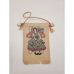 Vintage 1980s Counted Cross Stitch Mini Banner - "Heirloom Angel" Quilter